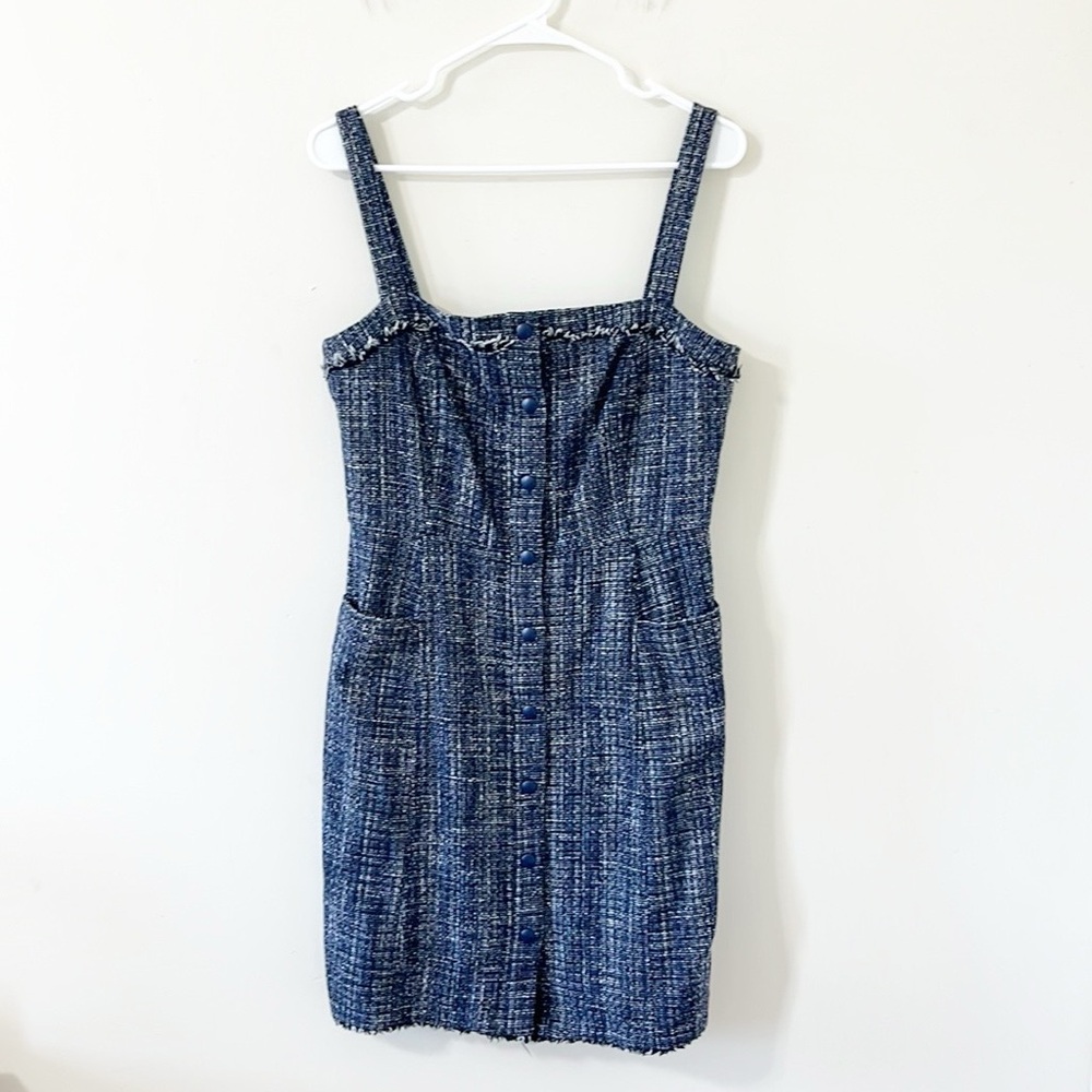 Banana Republic Navy Blue Tweed Button-Front Sleeveless Mini Dress Size 10